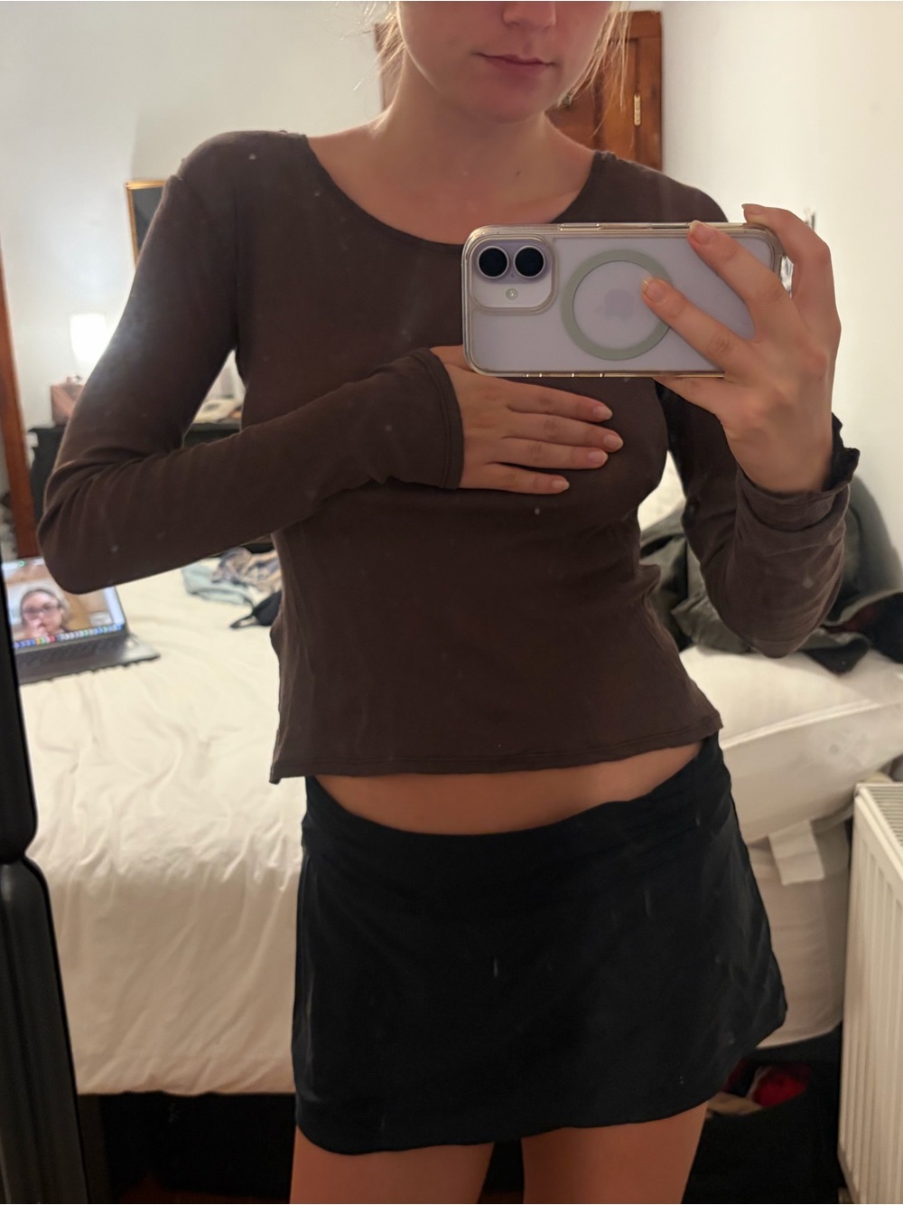 Zara Brown Long Sleeve Scoop Neck Top